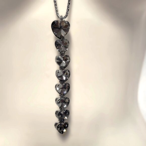 Crystal Heart Shape Pendants Necklace Long Statement Heart shape Necklace - Picture 1 of 14